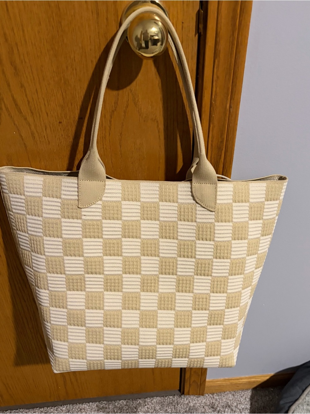 Rothy’s Beige and White Checkered lightweight Tote Bag